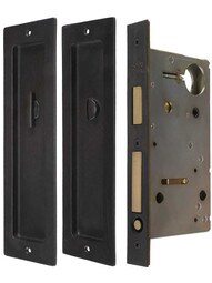 Solid Bronze Privacy Pocket Door Mortise-Lock Set with Rectangular Pulls